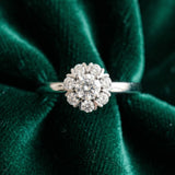 White gold Round Diamond Floral Halo Solitaire Ring with Channel-Set Band and Claw Prong Setting_27