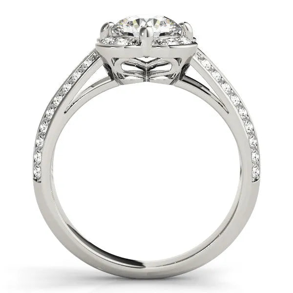 White gold Round Diamond Floral Halo Split Shank Engagement Ring