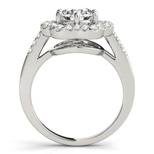 White gold Round Diamond Floral Halo Split Shank Prong Setting Ring