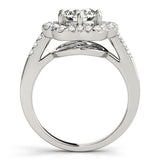 White gold Round Diamond Floral Halo Split Shank Prong Setting Ring