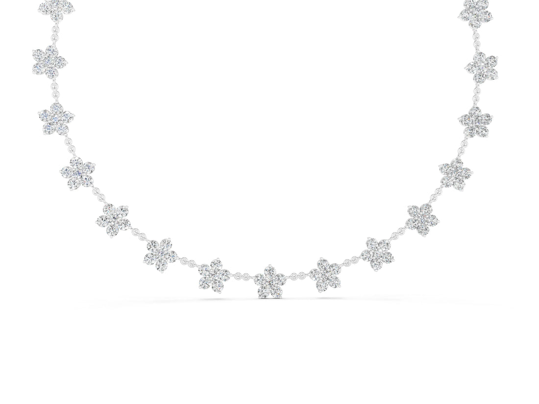 White gold Round Diamond Floral Station Necklace with Diamond Accents_4