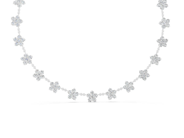 Platinum Round Diamond Floral Station Necklace with Diamond Accents