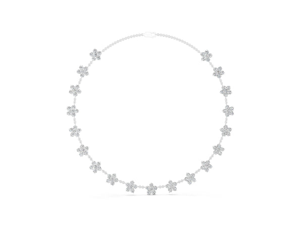Platinum Round Diamond Floral Station Necklace with Diamond Accents