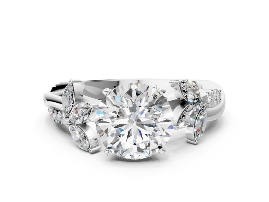 White gold Round Diamond Floral Vine Solitaire Engagement Ring_23