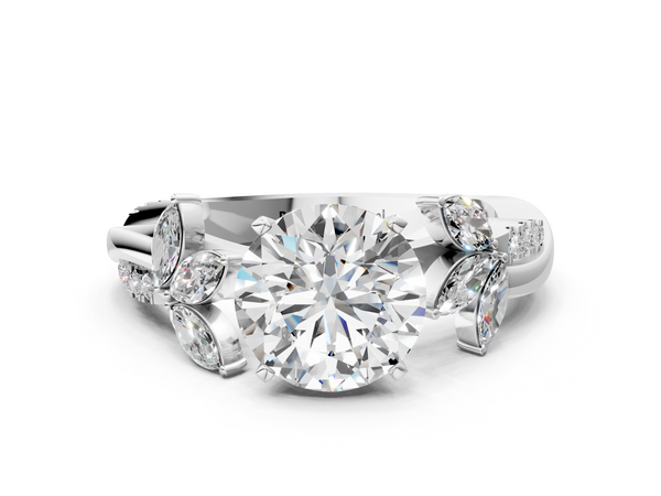 White gold Round Diamond Floral Vine Solitaire Engagement Ring