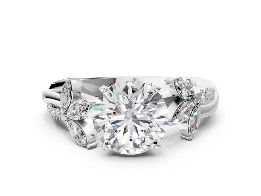 White gold Round Diamond Floral Vine Solitaire Engagement Ring