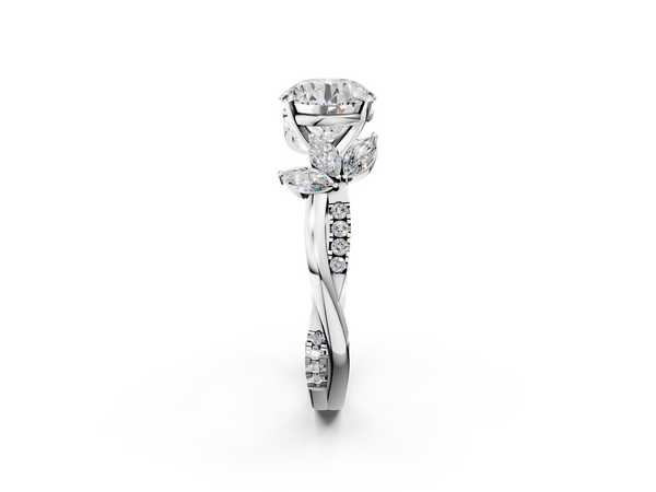 White gold Round Diamond Floral Vine Solitaire Engagement Ring