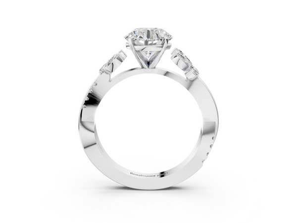 White gold Round Diamond Floral Vine Solitaire Engagement Ring