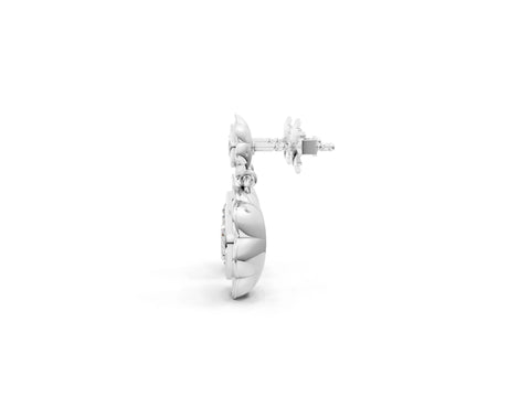 White gold Round Diamond Flower Drop Earrings with Lab Diamond Accents_5