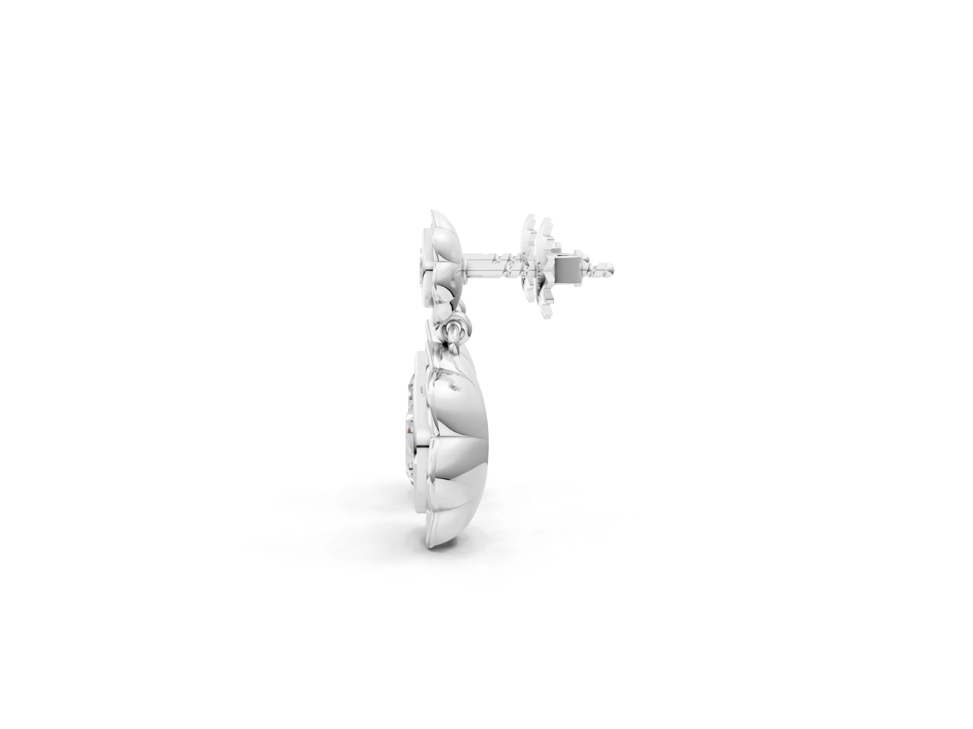 White gold Round Diamond Flower Drop Earrings with Lab Diamond Accents_5