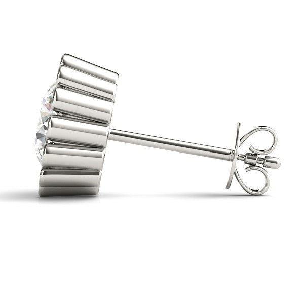 White gold Round Diamond Flower Halo Stud Earrings with Petal Prong Setting 3