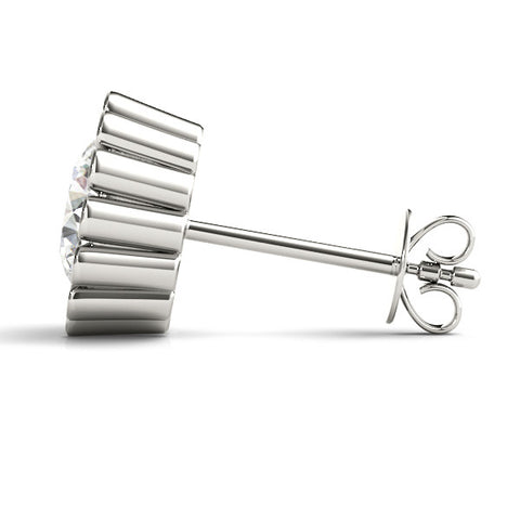 White gold Round Diamond Flower Halo Stud Earrings with Petal Prong Setting 3