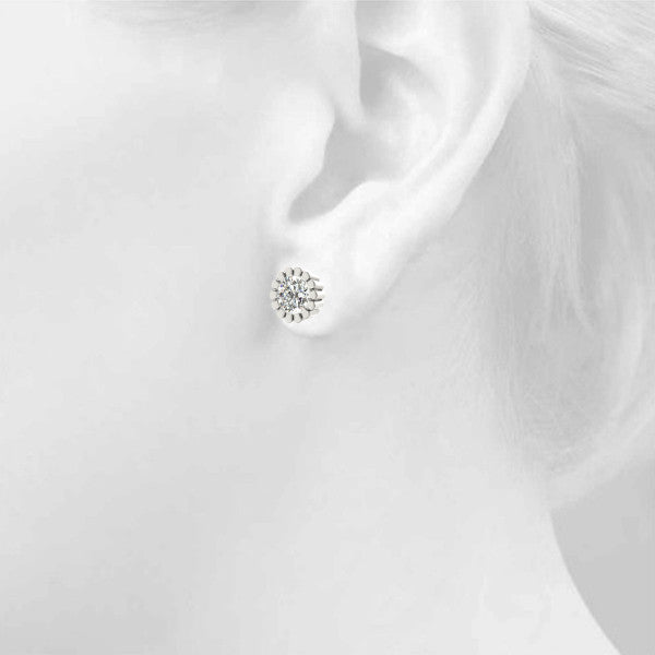 White gold Round Diamond Flower Halo Stud Earrings with Petal Prong Setting 4
