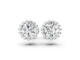 White gold Round Diamond Flower Halo Stud Earrings with Petal Prong Setting_10