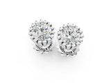 White gold Round Diamond Flower Halo Stud Earrings with Petal Prong Setting_6