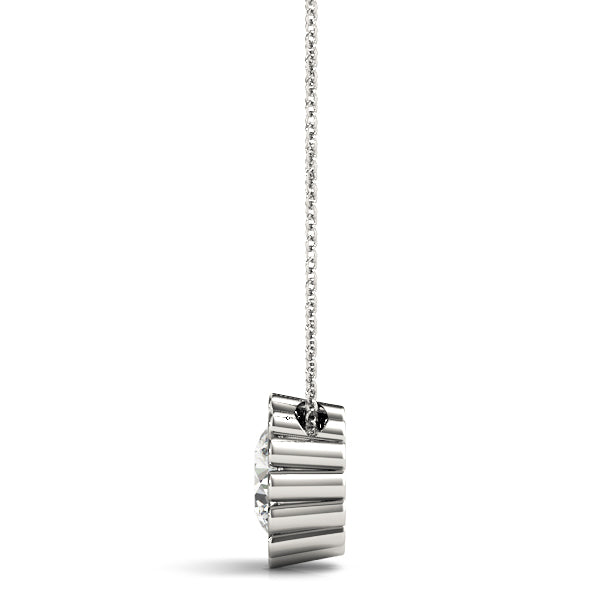 Silver Round Diamond Flower Prong Pendant