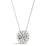 White gold Round Diamond Flower Prong Pendant