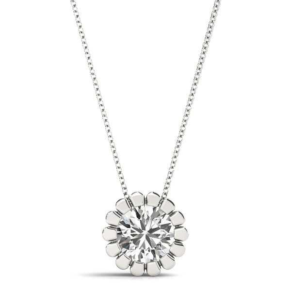 Silver Round Diamond Flower Prong Pendant