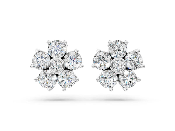 Platinum Round Diamond Flower Stud Earrings with Diamond Accent