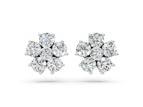 White gold Round Diamond Flower Stud Earrings with Diamond Accent_4
