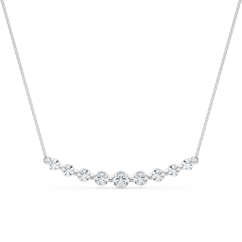White gold Round Diamond Graduated Bar Necklace with Prong Setting