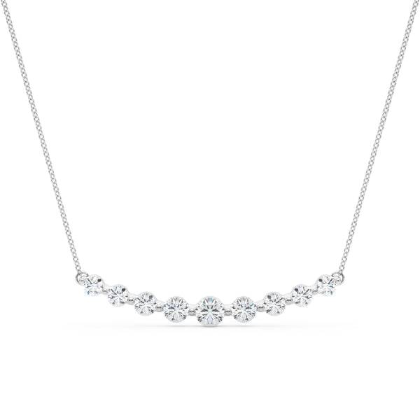 Silver Round Diamond Graduated Bar Necklace with Prong Setting