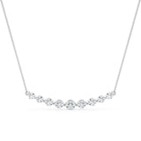 Silver Round Diamond Graduated Bar Necklace with Prong Setting