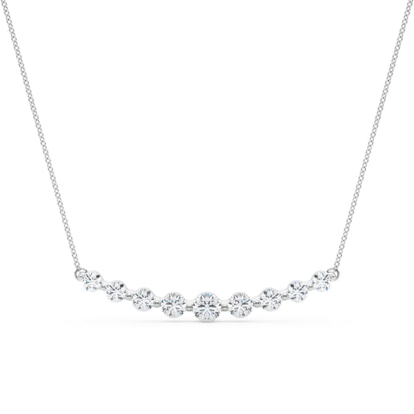 Silver 1.13 Carat E VS Round Diamond Graduated Bar Necklace with Prong Setting
