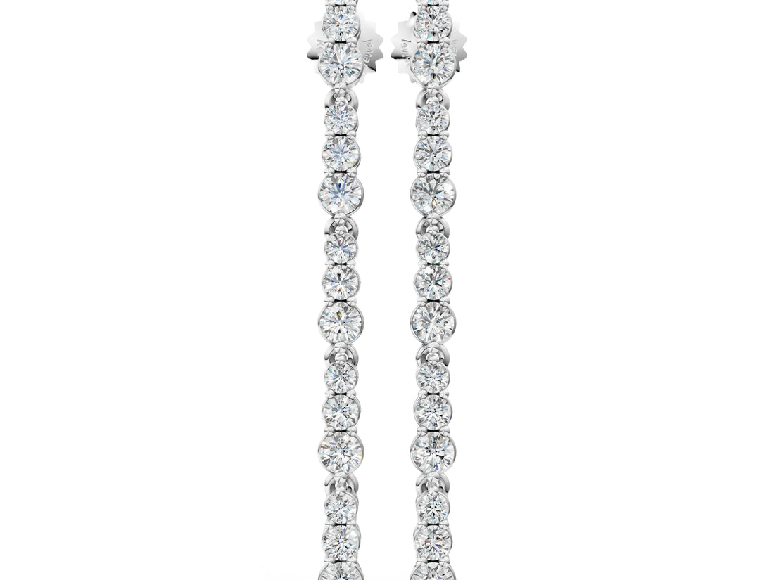 White gold Round Diamond Graduated Dangle Earrings