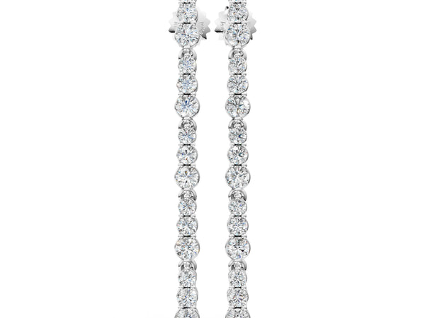 Silver Round Diamond Graduated Dangle Earrings