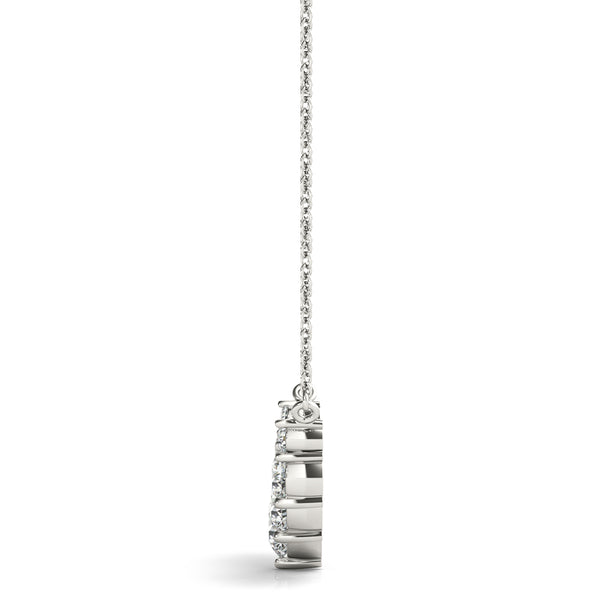 Silver Round Diamond Graduated V-Prong Necklace