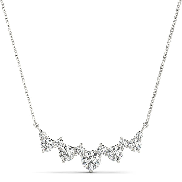 Silver Round Diamond Graduated V-Prong Necklace