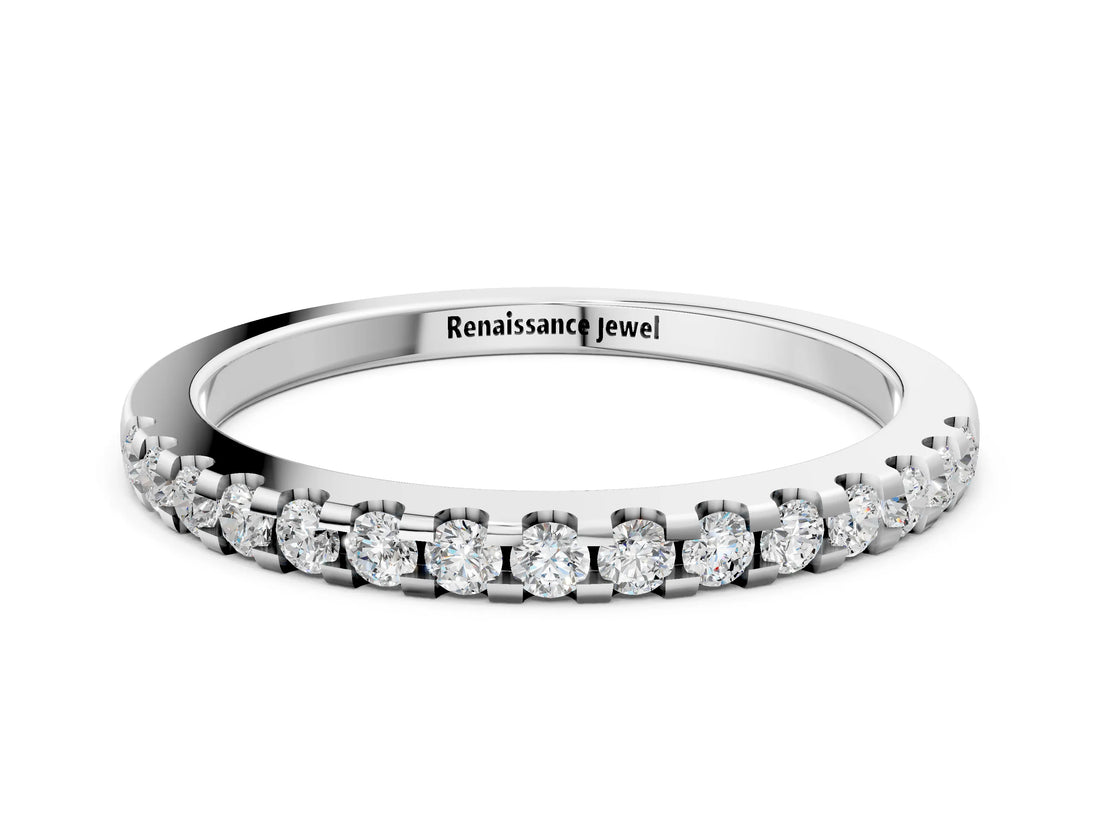 White gold Round Diamond Half Eternity Band with Pavé Setting and Shared Prong_10