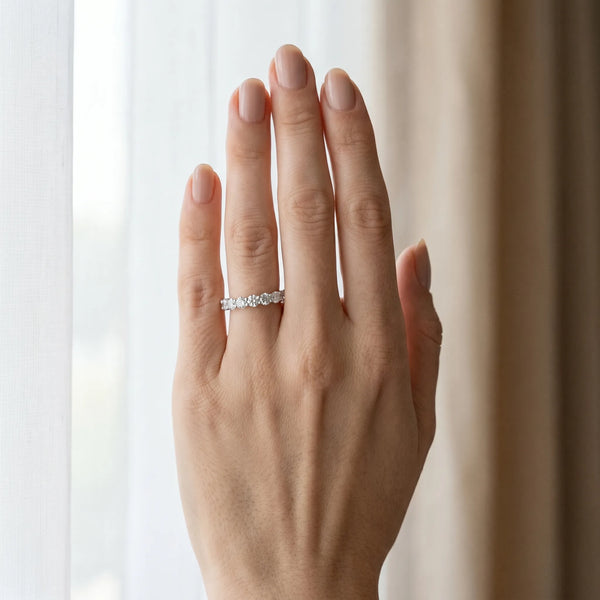 Platinum Round Diamond Half Eternity Band with Prong Setting