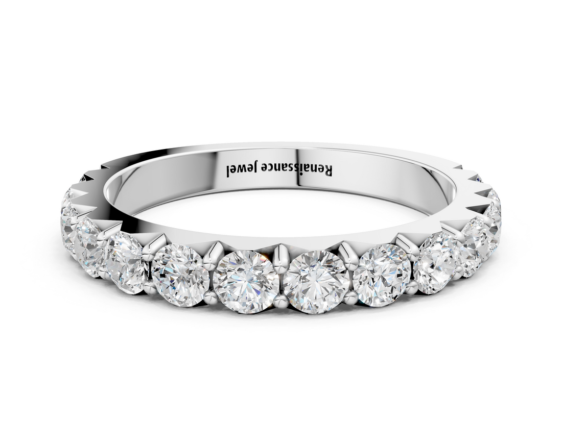 White gold Round Diamond Half Eternity Band with Prong Setting_44