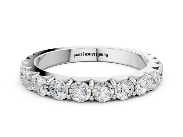 Silver Round Diamond Half Eternity Band with Classic Prong Setting