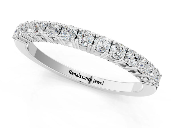 Platinum Round Diamond Half-Eternity Band with Shared Prong Setting