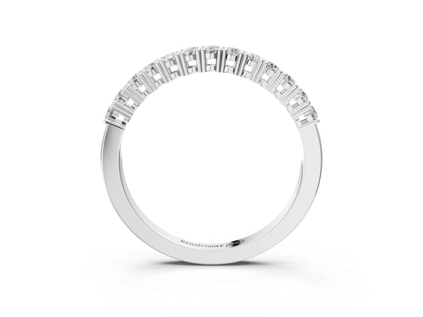 White gold Round Diamond Half-Eternity Band with Shared Prong Setting