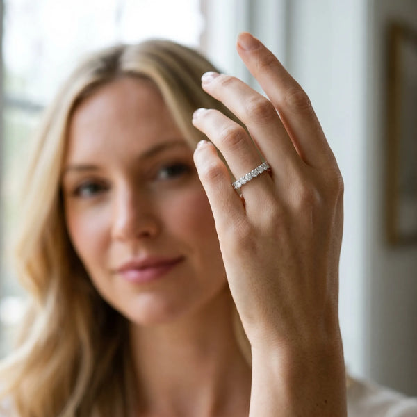 White gold Round Diamond Half-Eternity Band with Shared Prong Setting