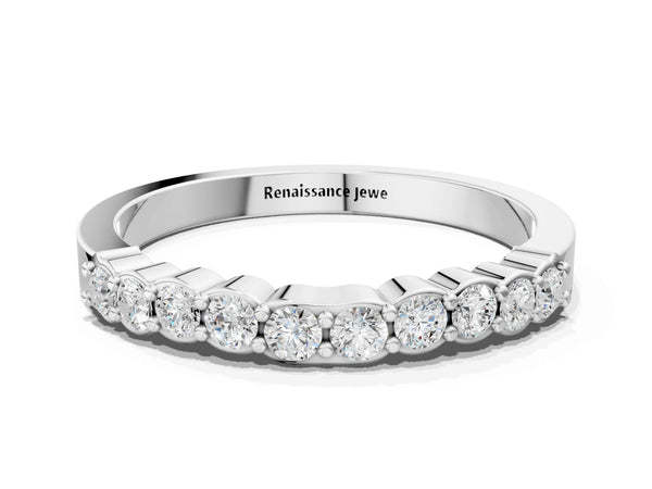 White gold Round Diamond Half-Eternity Band with U-Prong Setting