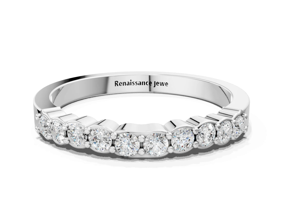 White gold Round Diamond Half-Eternity Band with U-Prong Setting_12