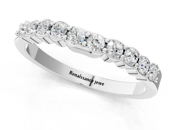 White gold Round Diamond Half-Eternity Band with U-Prong Setting