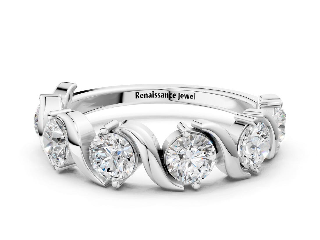 White gold Round Diamond Half Eternity Band with Wave Prong Setting_29