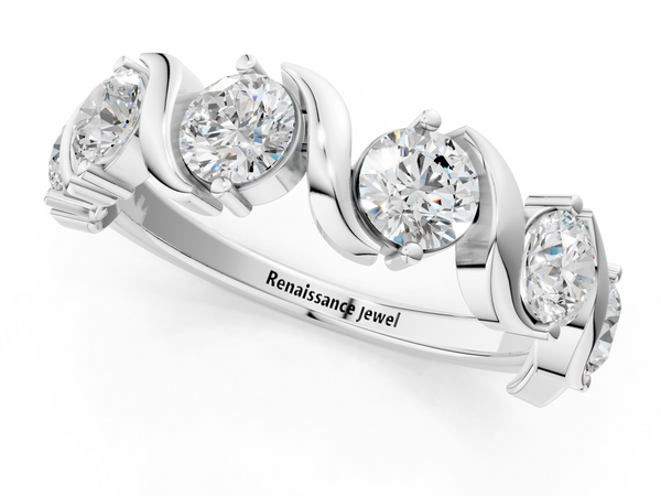 White gold Round Diamond Half Eternity Band with Wave Prong Setting