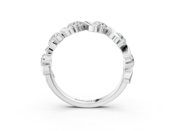 White gold Round Diamond Half Eternity Band with Wave Prong Setting