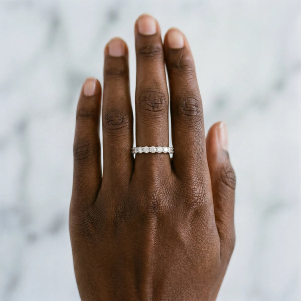 White gold Round Diamond Half Eternity Prong Set Band