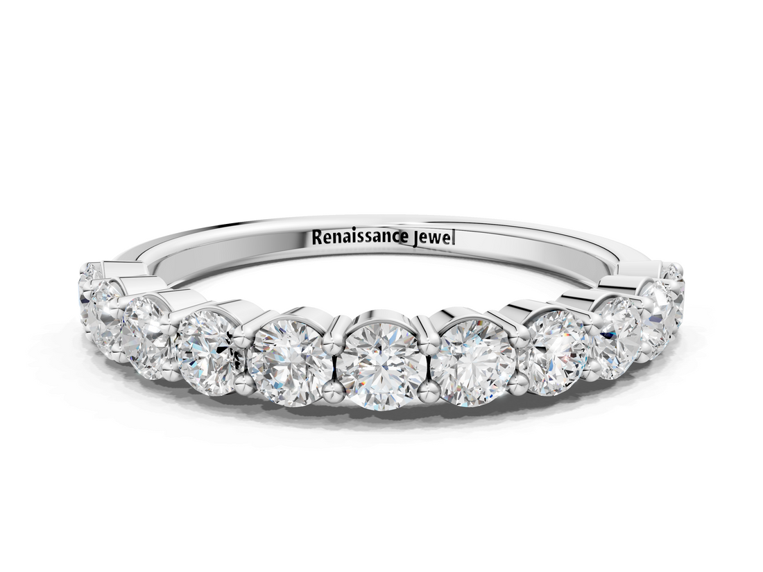 Platinum 0.72 Carat E VS Round Diamond Half Eternity Band with Prong Setting