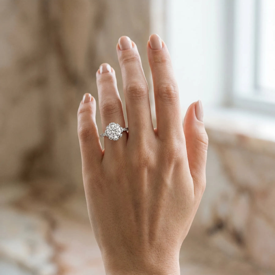 White gold Round Diamond Halo Pave Band with Four-Prong Setting