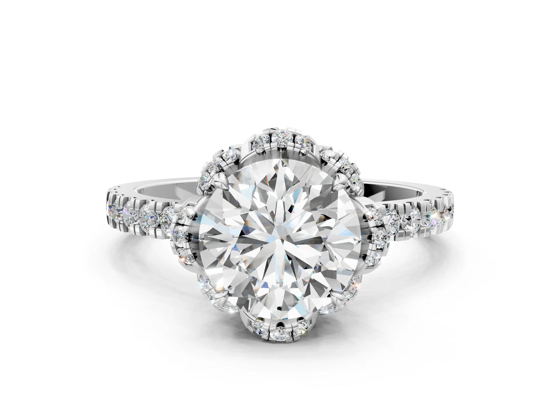 White gold Round Diamond Halo Pave Band with Four-Prong Setting_22