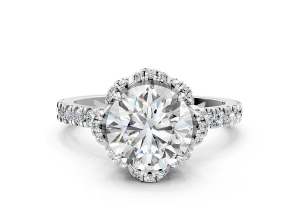 White gold Round Diamond Halo Pave Band with Four-Prong Setting